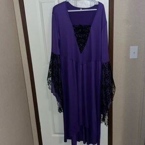 Purple and black long dress with lace accents